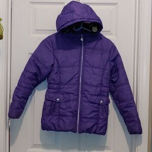 R 1881 By S. Rothschild purple hooded puffer coat